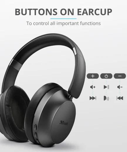 Trust Eaze Bluetooth Over-Ear Volledig Draadloze Koptelefoon Zwart afbeelding 9