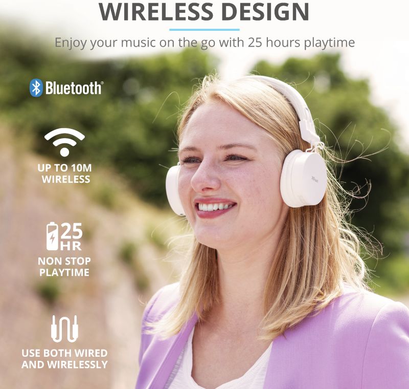 Trust Tones Bedraad/Bluetooth Draadloze On-Ear Koptelefoon Wit afbeelding 10