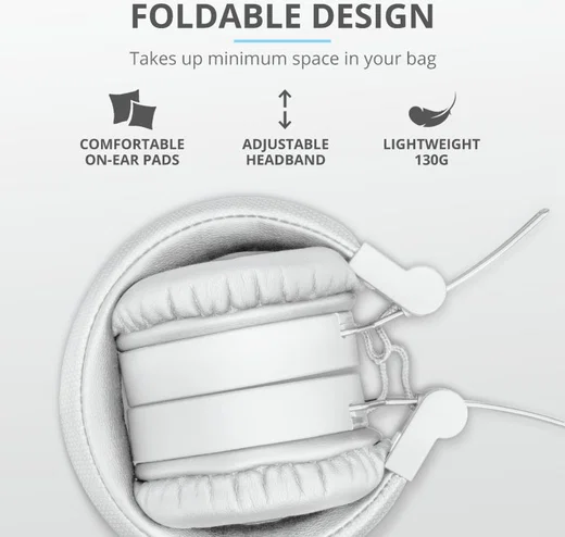 Trust Tones Bedraad/Bluetooth Draadloze On-Ear Koptelefoon Wit afbeelding 12