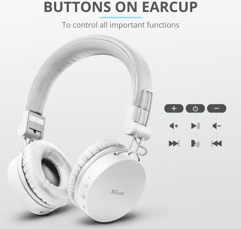 Trust Tones Bedraad/Bluetooth Draadloze On-Ear Koptelefoon Wit afbeelding 13