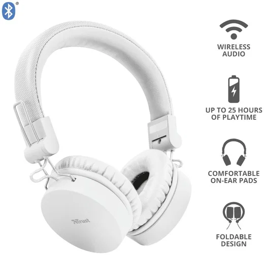 Trust Tones Bedraad/Bluetooth Draadloze On-Ear Koptelefoon Wit afbeelding 5