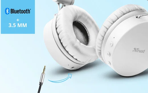 Trust Tones Bedraad/Bluetooth Draadloze On-Ear Koptelefoon Wit afbeelding 6