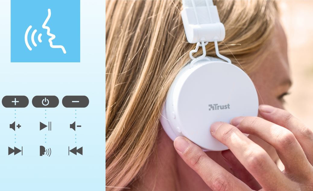 Trust Tones Bedraad/Bluetooth Draadloze On-Ear Koptelefoon Wit afbeelding 8