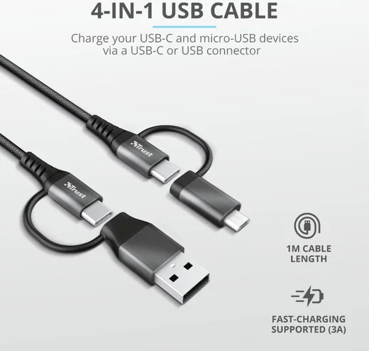 Trust Keyla 4-in-1 USB Data en Oplaad Kabel 1 Meter afbeelding 5