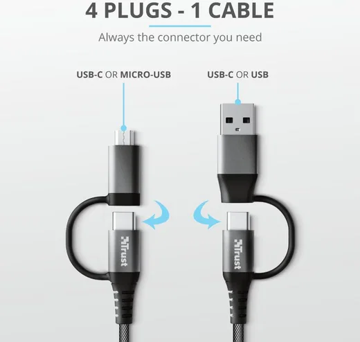 Trust Keyla 4-in-1 USB Data en Oplaad Kabel 1 Meter afbeelding 4