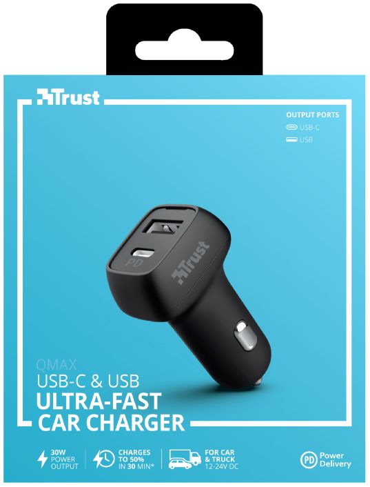 Trust Qmax 30W Autolader Fast Charge USB and USB-C Zwart afbeelding 13