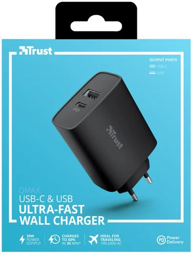 Trust Qmax Snellader 30W USB + USB-C Oplader met Power Delivery Zwart afbeelding 13