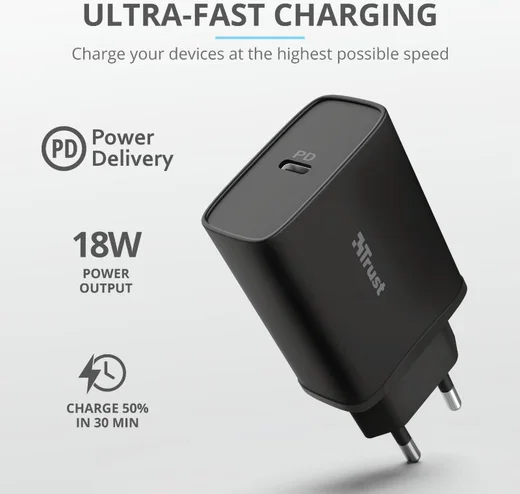 Trust Qmax USB-C Snellader 18W met Power Delivery 3.0 Zwart afbeelding 8