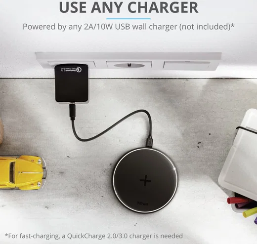 Trust Qylo Draadloze Oplader 10W Fast Charge + MicroUSB kabel 1M Zwart afbeelding 10