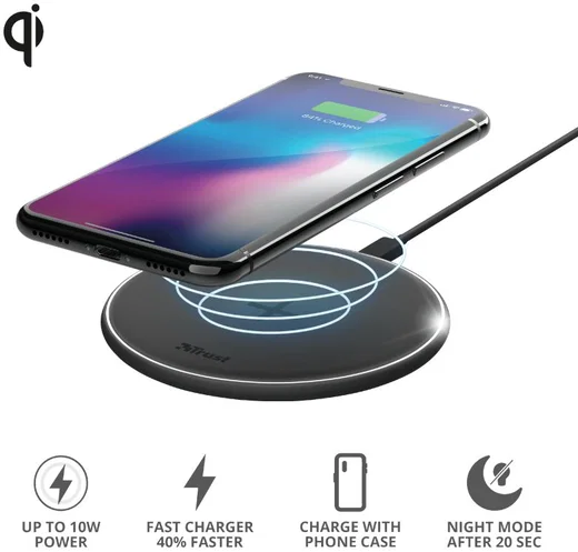 Trust Qylo Draadloze Oplader 10W Fast Charge + MicroUSB kabel 1M Zwart afbeelding 6