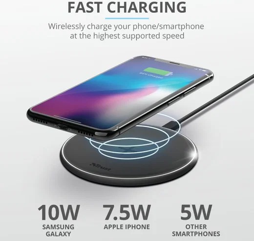 Trust Qylo Draadloze Oplader 10W Fast Charge + MicroUSB kabel 1M Zwart afbeelding 8