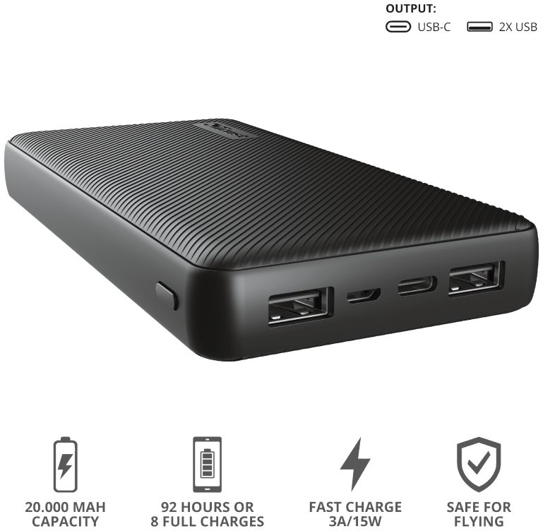 Trust Primo PowerBank 20.000 mAh Fast Charge USB/USB-C Zwart afbeelding 10