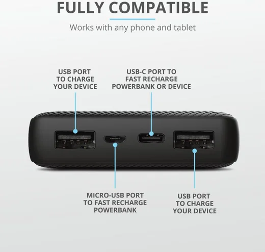 Trust Primo Compact PowerBank 15.000 mAh Fast Charge USB/USB-C Zwart afbeelding 4