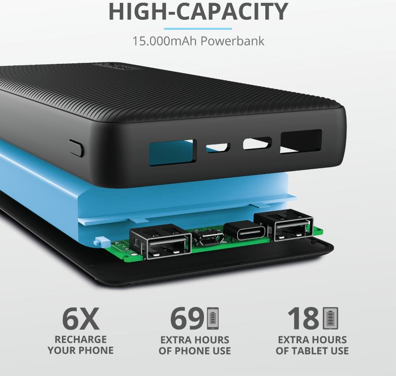 Trust Primo Compact PowerBank 15.000 mAh Fast Charge USB/USB-C Zwart afbeelding 5
