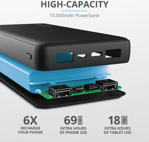 Trust Primo Compact PowerBank 15.000 mAh Fast Charge USB/USB-C Zwart afbeelding 5