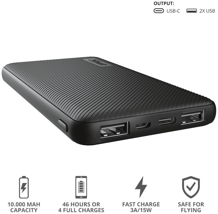 Trust Primo Ultra Dunne USB-C PowerBank 10.000 mAh Zwart afbeelding 6
