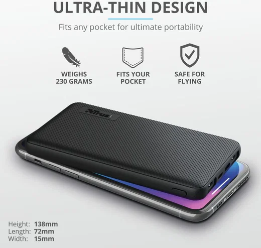Trust Primo Ultra Dunne USB-C PowerBank 10.000 mAh Zwart afbeelding 9