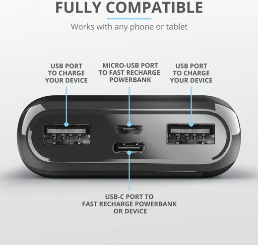 Trust Pacto2 Pocket-Size Fast Charge Powerbank 10.000 mAh Zwart afbeelding 6