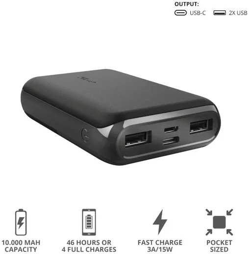 Trust Pacto2 Pocket-Size Fast Charge Powerbank 10.000 mAh Zwart afbeelding 10