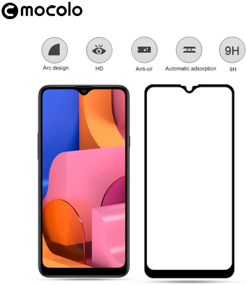 MOCOLO Samsung Galaxy A20s Full Cover Tempered Glass Screen Protector afbeelding 2