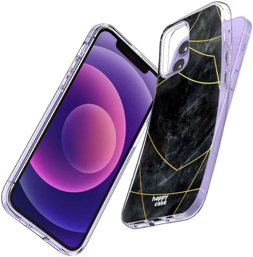 HappyCase iPhone 12 / 12 Pro Hoesje Flexibel TPU Zwart Marmer Print afbeelding 5