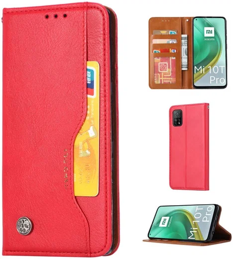 Xiaomi Mi 10T/10T Pro 5G Lederen Wallet Stand Hoesje Rood afbeelding 3