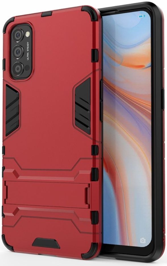 Oppo Reno 4 5G Hoesje Shock Proof Back Cover Met Kickstand Rood afbeelding 1