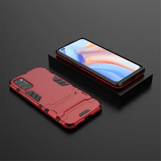 Oppo Reno 4 5G Hoesje Shock Proof Back Cover Met Kickstand Rood afbeelding 5