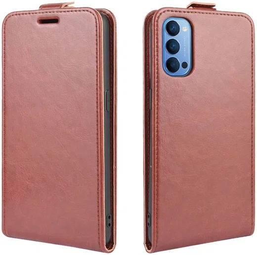 Oppo Reno 4 5G Hoesje Verticale Flip Case Crazy Horse Bruin afbeelding 3