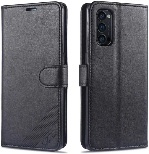 AZNS Oppo Reno 4 5G Portemonnee Stand Hoesje Zwart afbeelding 1