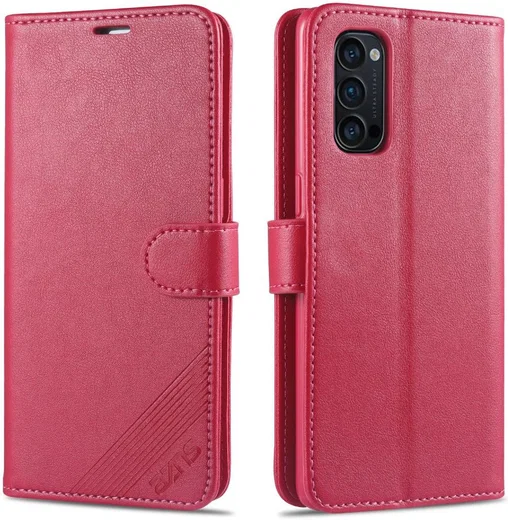 AZNS Oppo Reno 4 5G Portemonnee Stand Hoesje Rood afbeelding 1