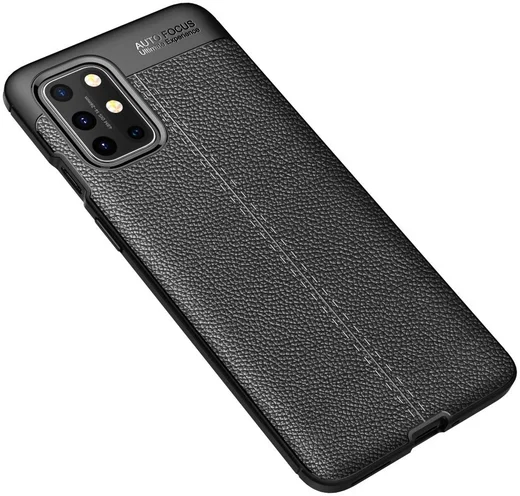 OnePlus 8T Litchi Hoesje TPU met Leren Textuur Zwart afbeelding 2