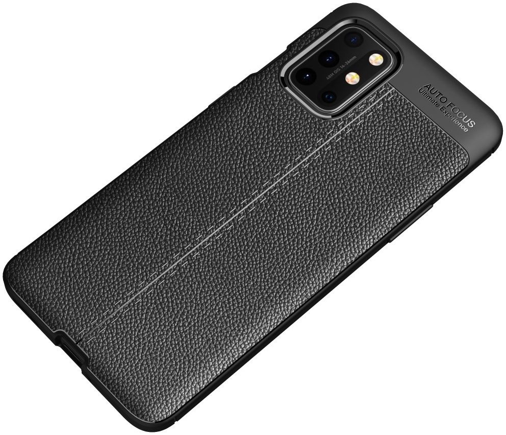 OnePlus 8T Litchi Hoesje TPU met Leren Textuur Zwart afbeelding 3