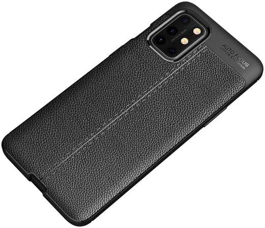 OnePlus 8T Litchi Hoesje TPU met Leren Textuur Zwart afbeelding 3