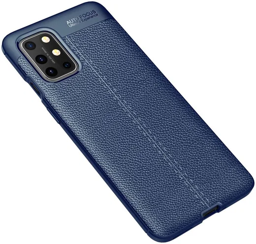 OnePlus 8T Litchi Hoesje TPU met Leren Textuur Blauw afbeelding 2