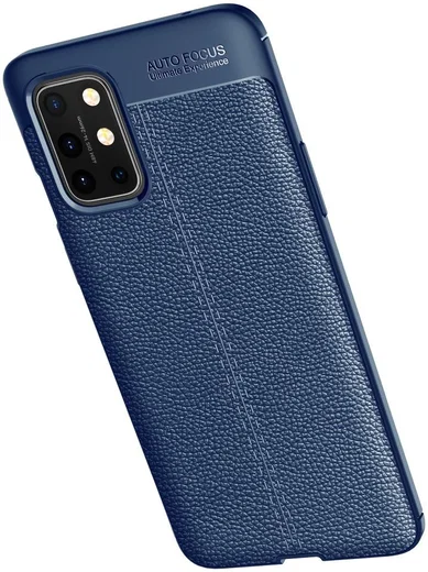 OnePlus 8T Litchi Hoesje TPU met Leren Textuur Blauw afbeelding 3