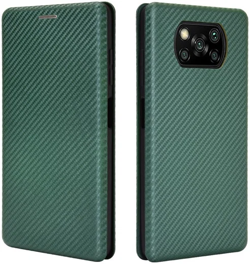 Xiaomi Poco X3 / X3 Pro Hoesje Carbon Fiber Book Case Groen afbeelding 5