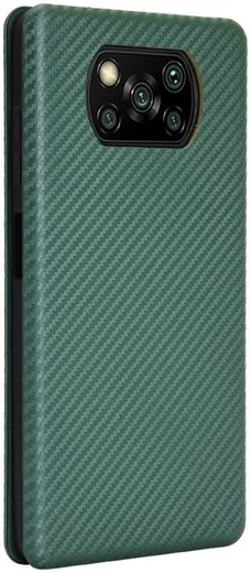 Xiaomi Poco X3 / X3 Pro Hoesje Carbon Fiber Book Case Groen afbeelding 2