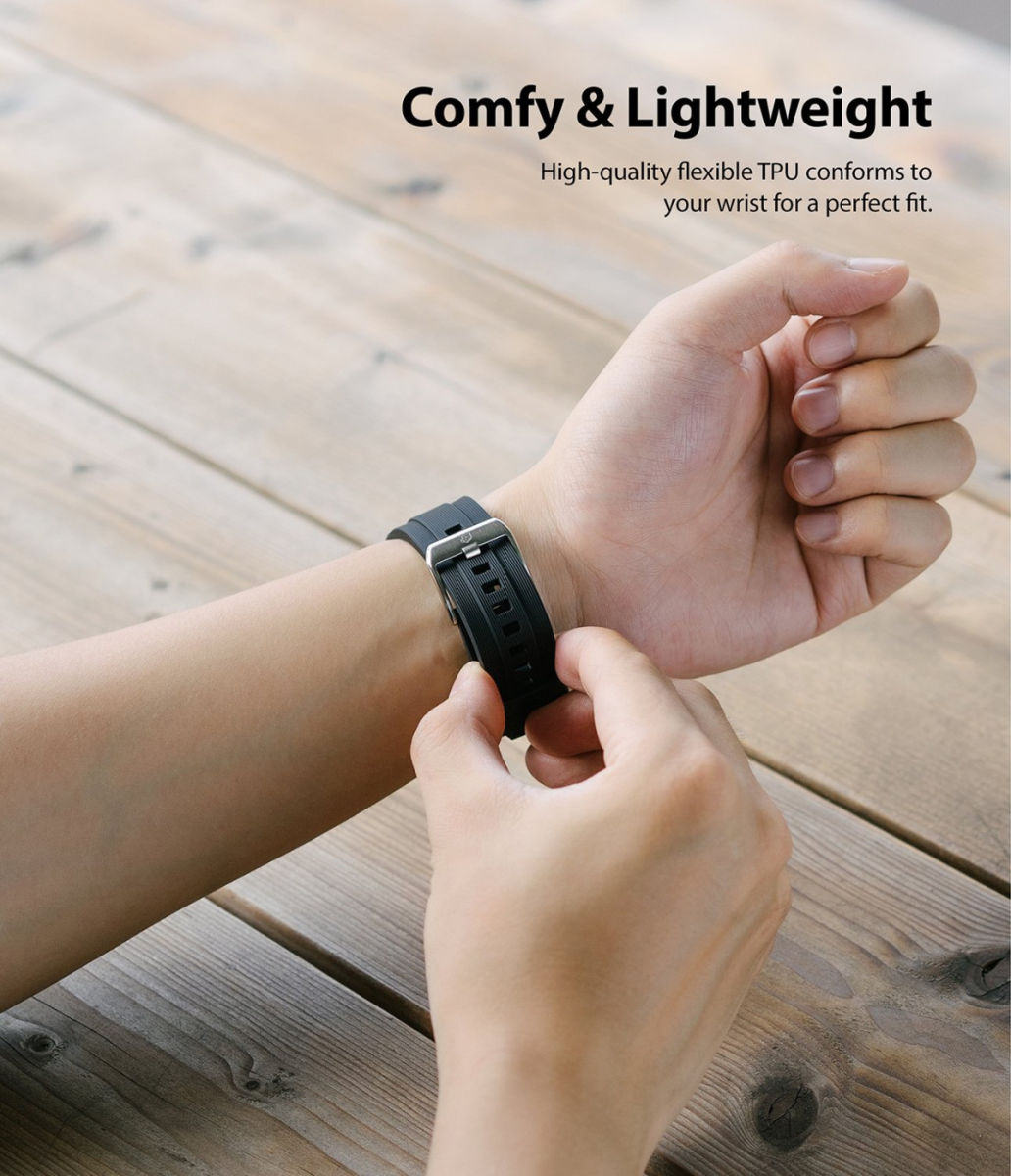 Ringke Rubber One - Universeel Smartwatch 22MM Bandje - Flexibel TPU - Zwart afbeelding 4