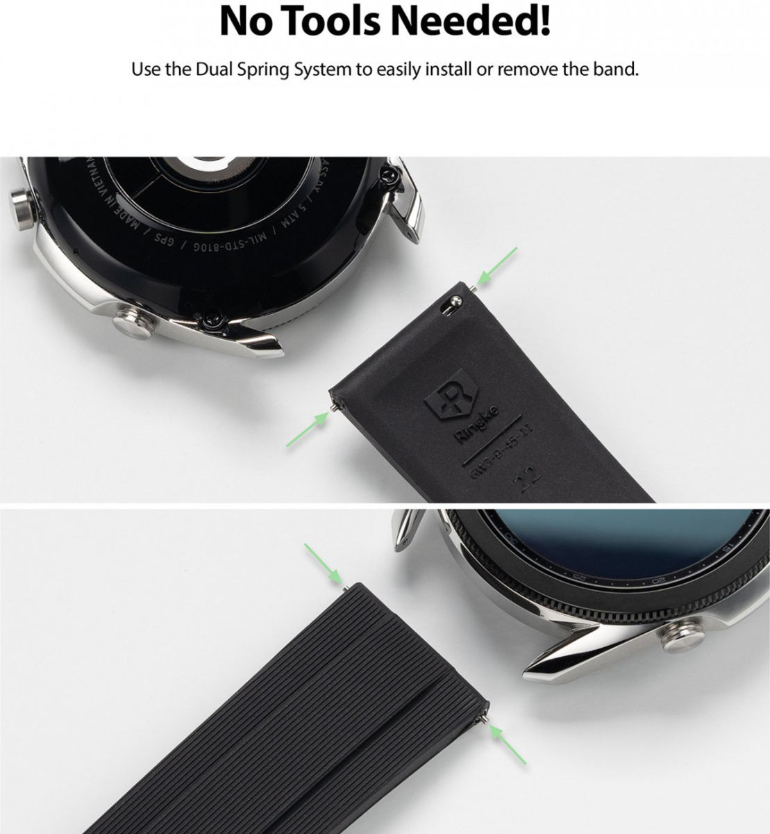 Ringke Rubber One - Universeel Smartwatch 22MM Bandje - Flexibel TPU - Zwart afbeelding 7