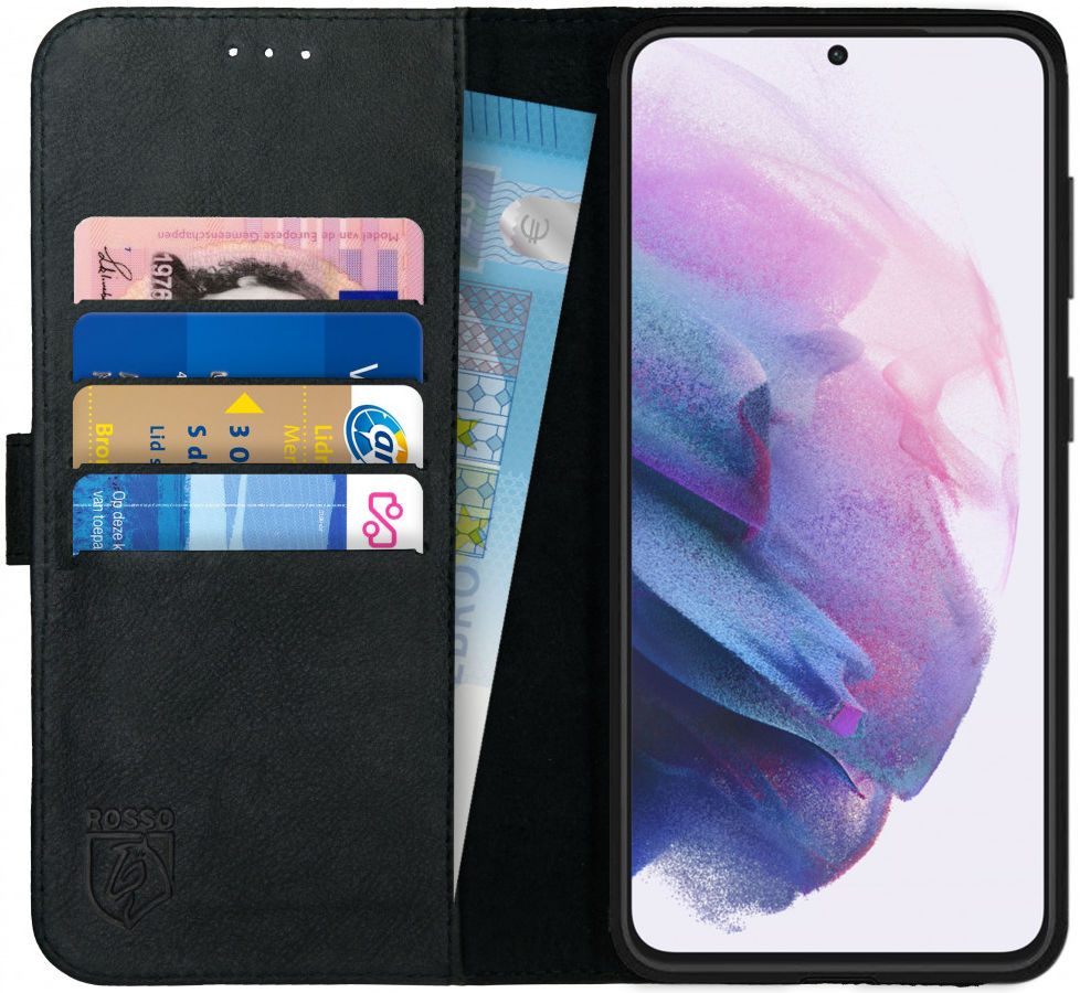 Rosso Deluxe Samsung Galaxy S21 Plus Hoesje Wallet Case Leer Zwart afbeelding 1