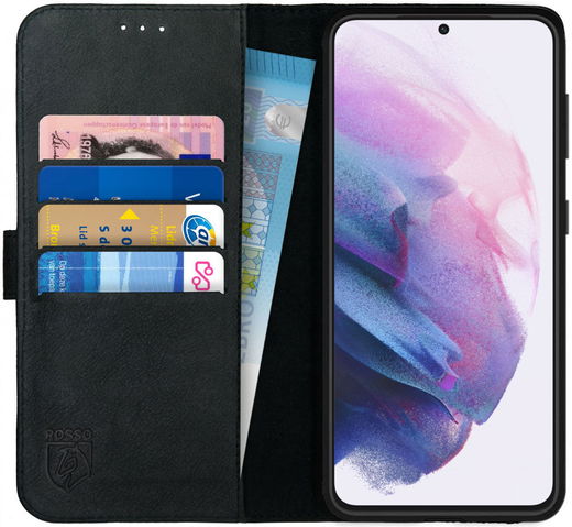 Rosso Deluxe Samsung Galaxy S21 Plus Hoesje Wallet Case Leer Zwart afbeelding 1