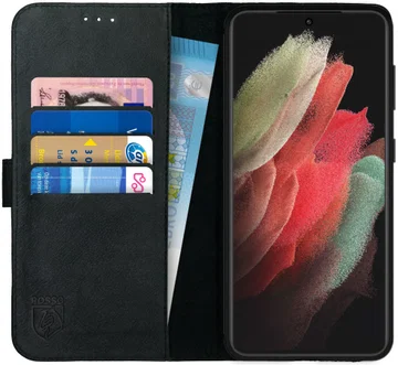 Rosso Deluxe Samsung Galaxy S21 Ultra Hoesje Wallet Case Leer Zwart