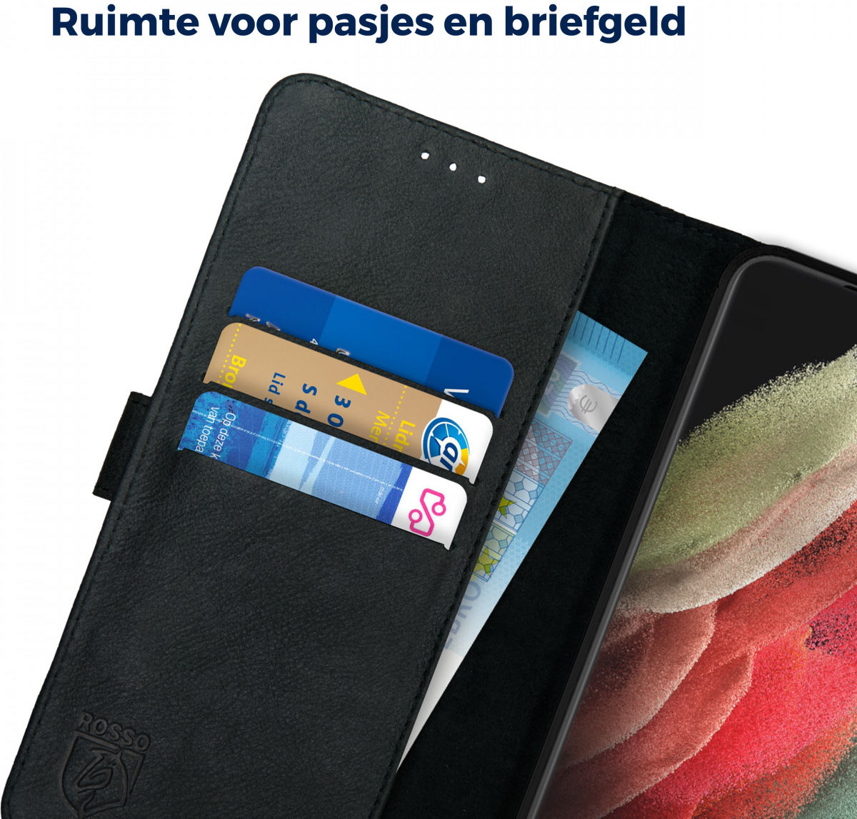 Rosso Deluxe Samsung Galaxy S21 Ultra Hoesje Wallet Case Leer Zwart afbeelding 5