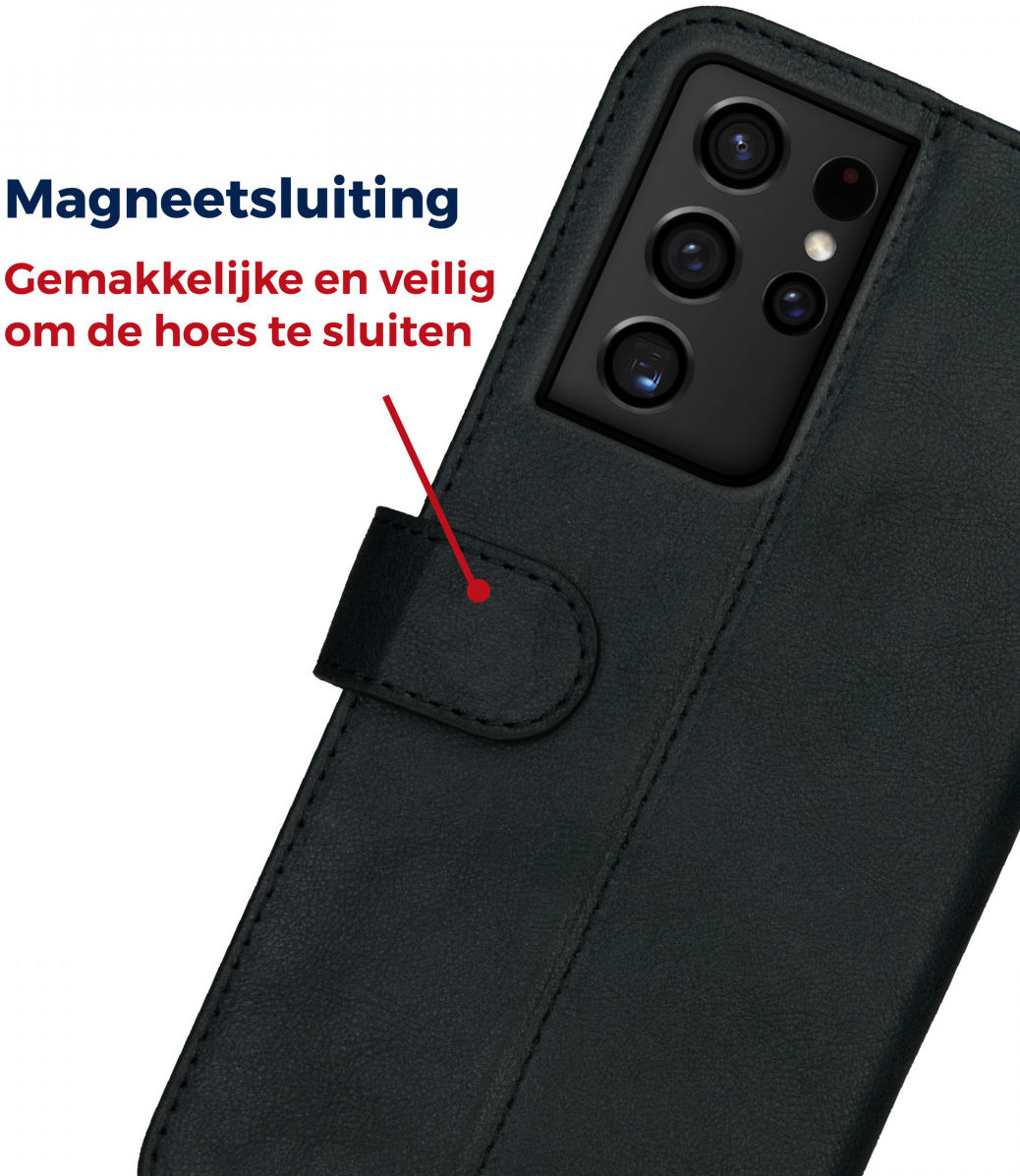 Rosso Deluxe Samsung Galaxy S21 Ultra Hoesje Wallet Case Leer Zwart afbeelding 6