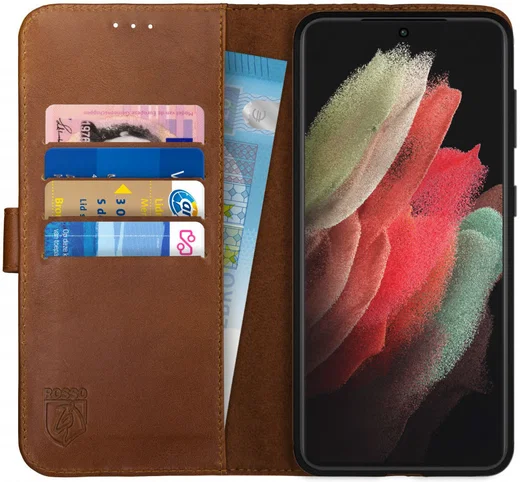 Rosso Deluxe Samsung Galaxy S21 Ultra Hoesje Wallet Case Leer Bruin afbeelding 1