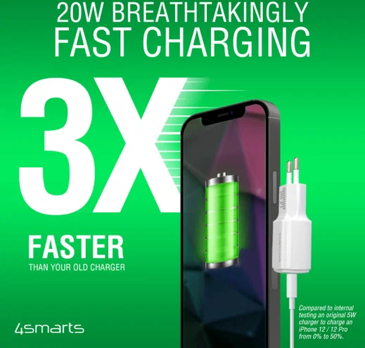 4smarts DoublePort 20W USB-A QC en USB-C Power Delivery Adapter Zwart afbeelding 4