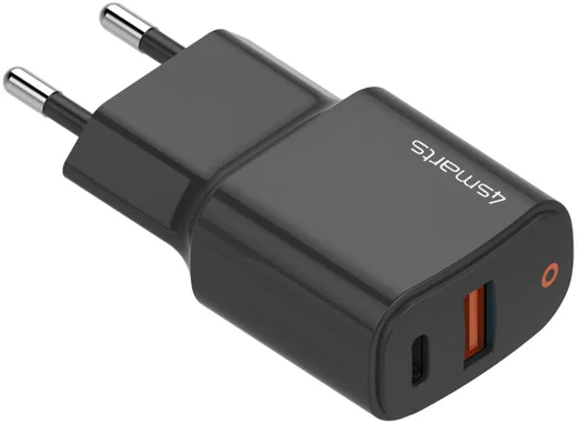 4smarts DoublePort 20W USB-A QC en USB-C Power Delivery Adapter Zwart afbeelding 2