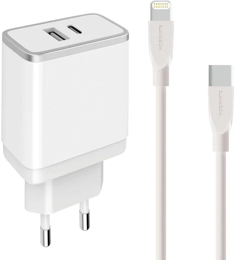 Mobiparts USB/USB-C Adapter 2.4A + USB-C naar Apple Lightning Kabel 1M afbeelding 1