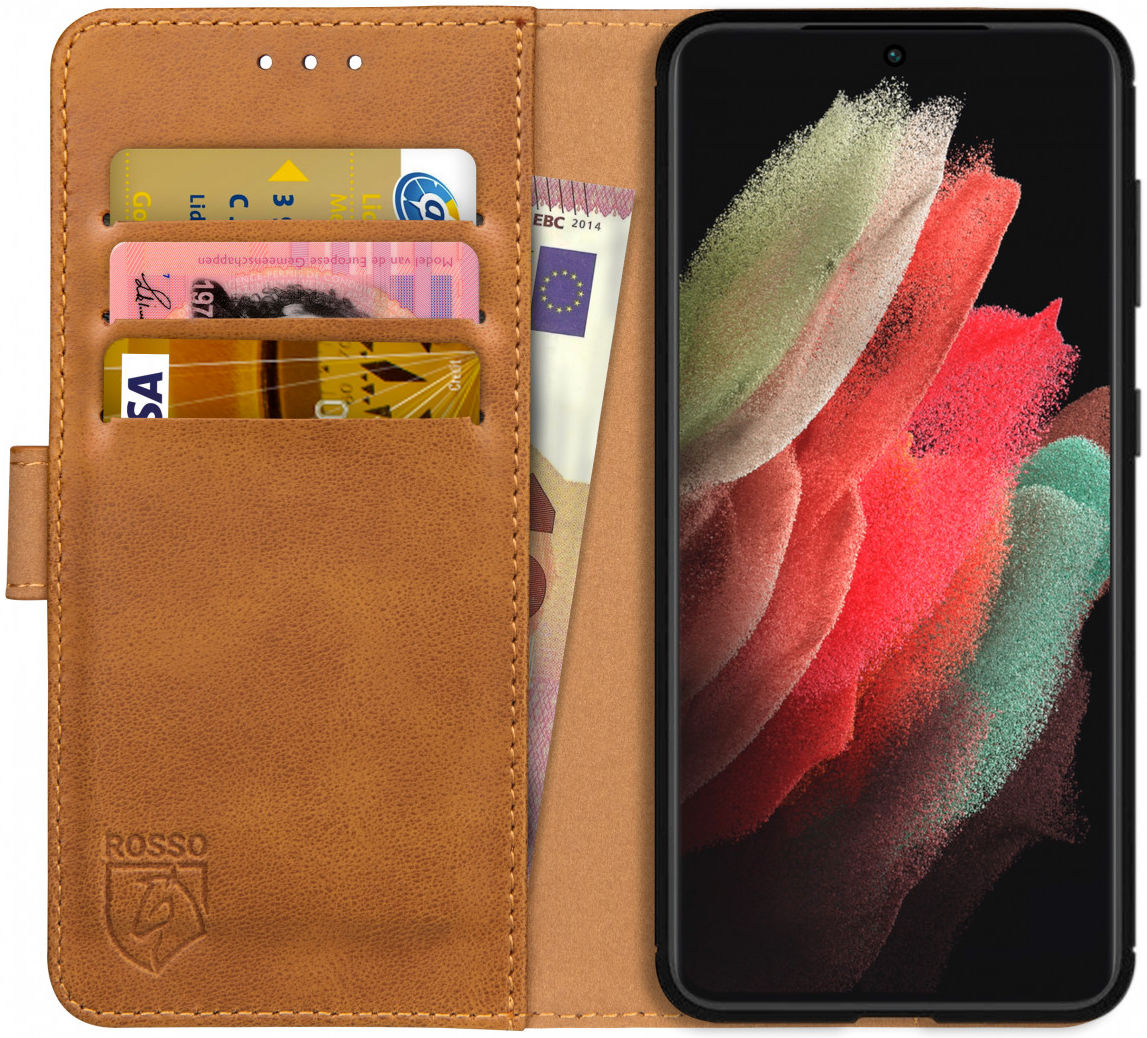 Rosso Element Samsung Galaxy S21 Ultra Hoesje Book Cover Lichtbruin afbeelding 1